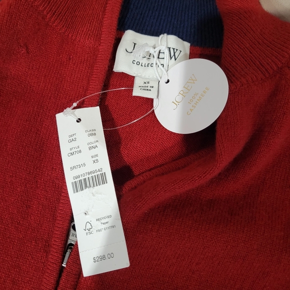 J Crew Cashmere full-zip track jacket CM708 Size XS NWT *Flaw - Picture 7 of 9